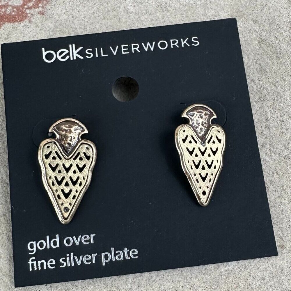 Belk Silverworks Arrowhead Earrings Gold fine silverplate‎ Pierced Southwestern